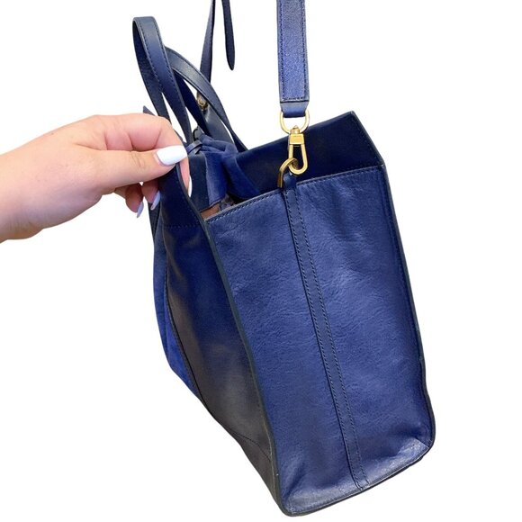 Fossil Large Blue Leather & Suede Tote Bag With Gold Hardware & Key Accent - Picture 5 of 7